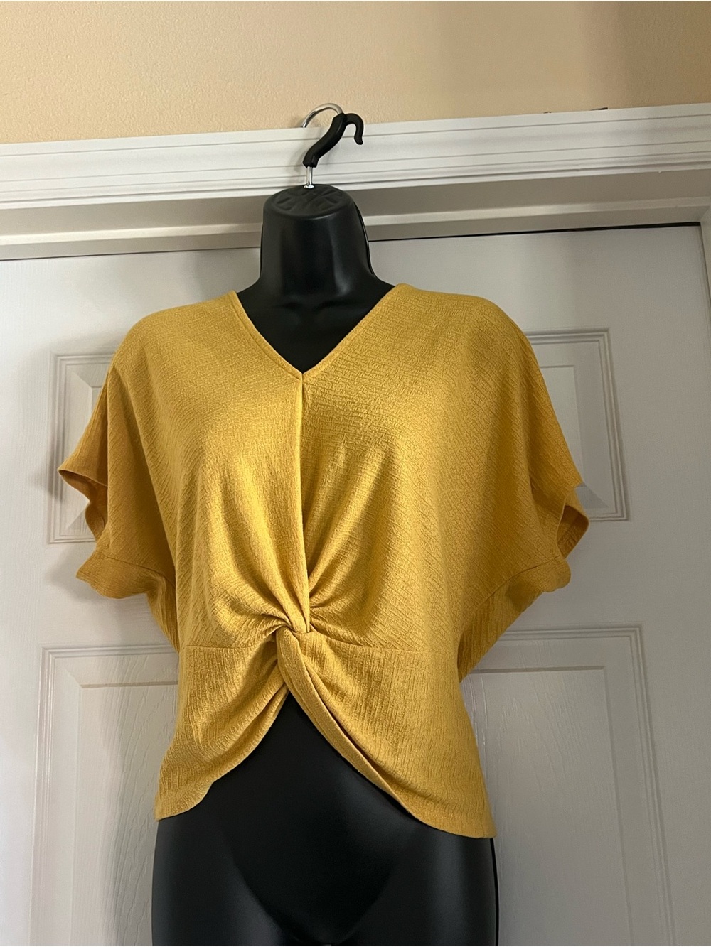 Harper Heritage Twist-Front V-Neck Crop Top in Mustard